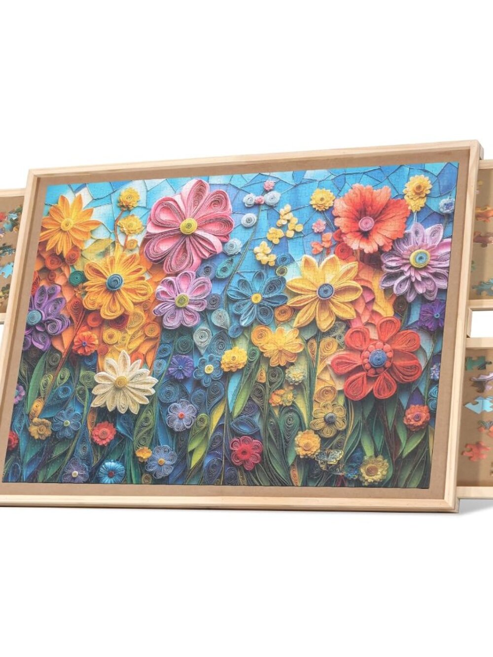 1500 Pieces Rotating Puzzle Board with 4 Drawers,32.68"x24.41" Portable Wooden J